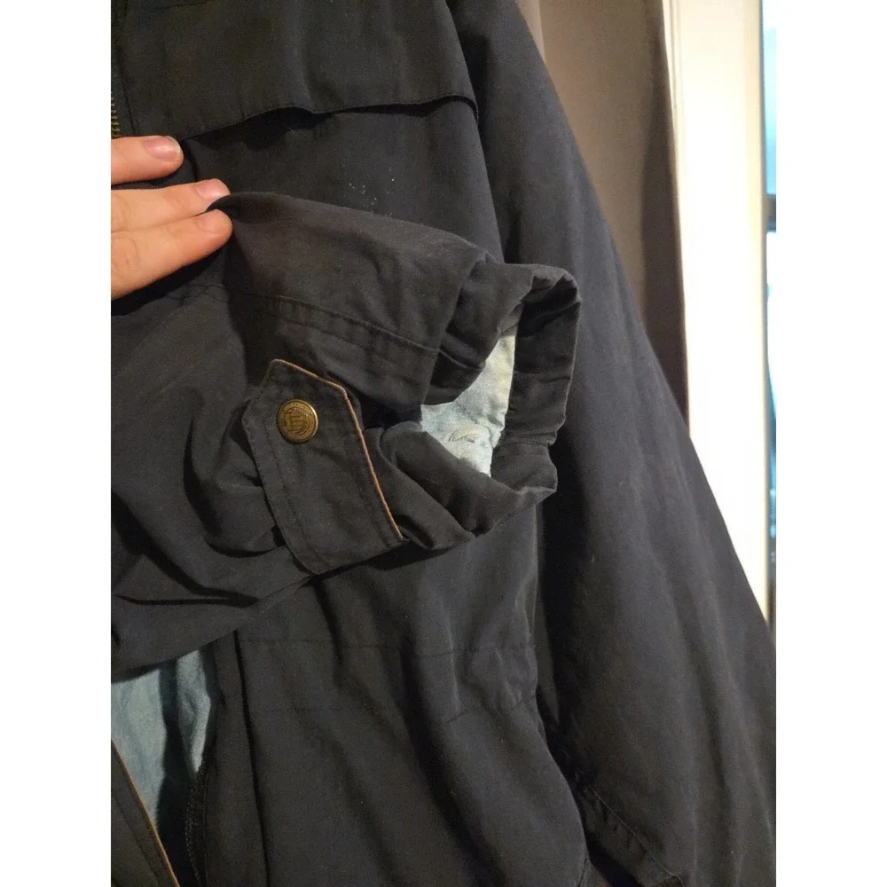 The Limited Men Navy Blue Hooded Parka Jacket Tan Trim Utility Field Coat Medium